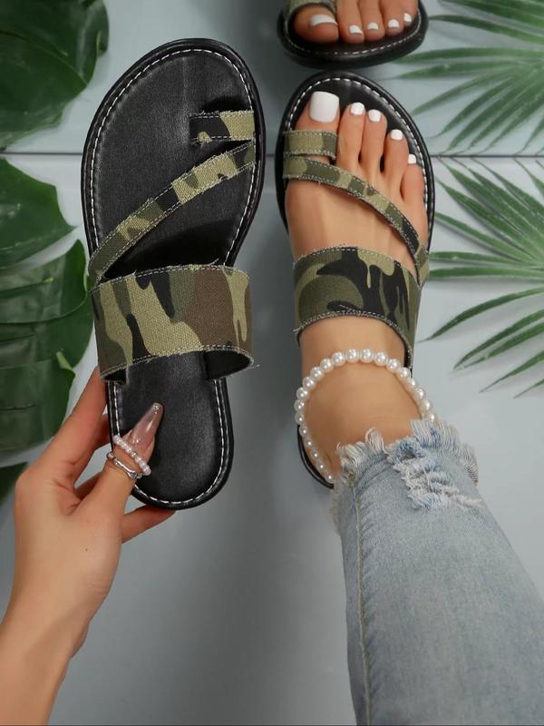 Women's Fashion Plain Camo Print Flat Sandals, Casual Versatile Slide Sandals for Summer, Lightweight Breathable Comfortable Slippers, Daily Matching Shoes for Women