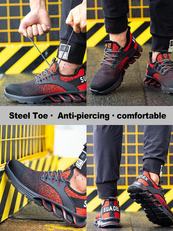 Sporty Men's Colorblock Lace Up Anti-smashing Work Shoes, Workout Sneakers, Lightweight Steel Toe Trainers, Breathable Anti-smashing Steel Heel Work Shoes, Shoes for Professional Workers, Gym Shoes, Training Sneakers, Shoes for Men