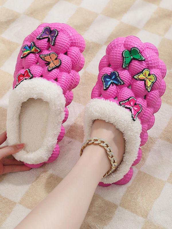 Women's New Cute Y2k DIY Colorful Butterfly Design Anti-slip Winter Slipper Shoes, Warm Comfortable Bedroom house Slippers for Women, Walking Shoes for Indoor and Outdoor Wear