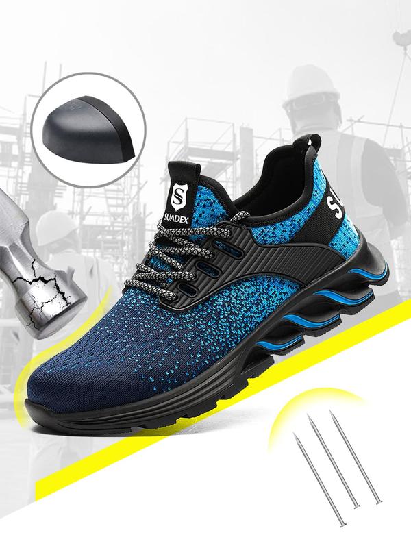 Sporty Men's Colorblock Lace Up Anti-smashing Work Shoes, Workout Sneakers, Lightweight Steel Toe Trainers, Breathable Anti-smashing Steel Heel Work Shoes, Shoes for Professional Workers, Gym Shoes, Training Sneakers, Shoes for Men