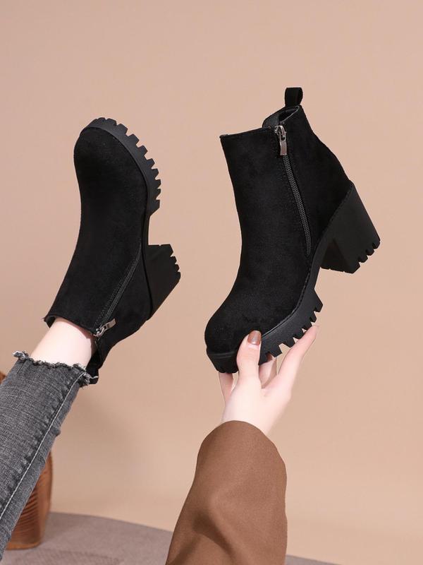 Women's Fashionable Solid Color Chelsea Boots, Elegant Zipper Design Chunky Heeled Boots for Daily Wear, All Match Boots for Women & Girls