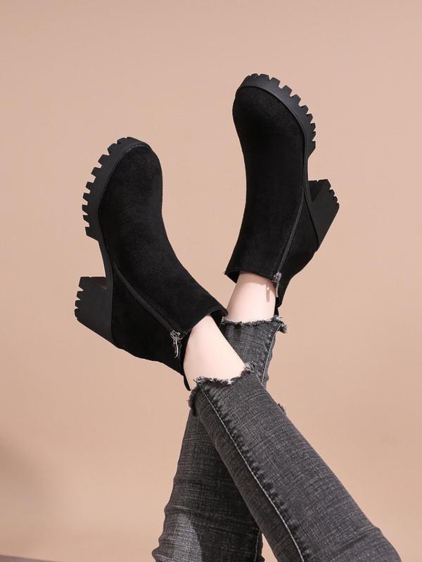 Women's Fashionable Solid Color Chelsea Boots, Elegant Zipper Design Chunky Heeled Boots for Daily Wear, All Match Boots for Women & Girls