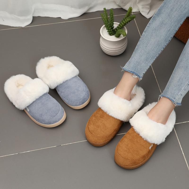 NineCiFun Women's and Men's Suede House Slippers Slip on Fuzzy Slippers with Faux Fur Lining Indoor Outdoor Home Shoes with Rubber Sole