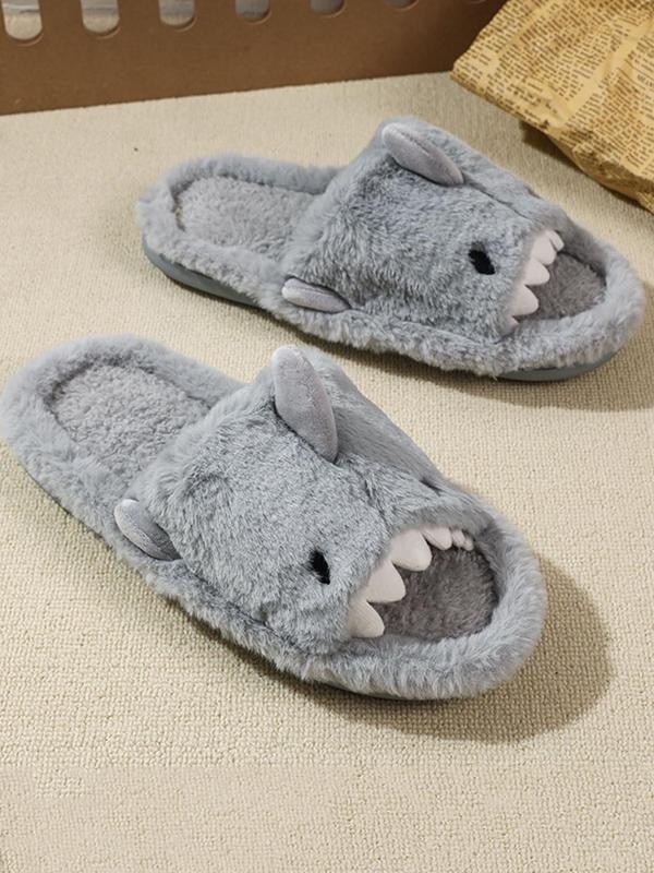 2024 Cute Plush Shark Slides for Men, Soft Fuzzy House Slippers, Warm Anti-slip Slippers, Boy's Kawaii Comfort Walking Shoes, Footwear