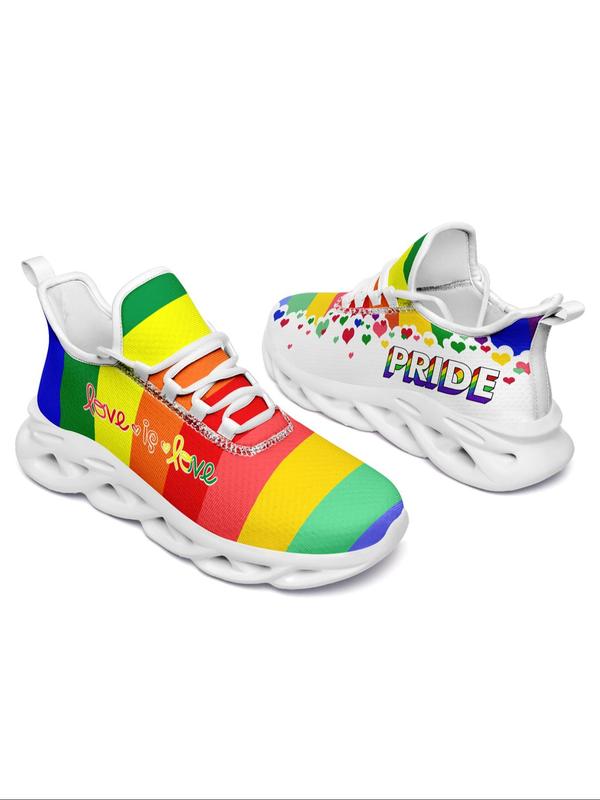 Women's Fashionable Rainbow Stripe & Letter Print Lace up Low Top Sneakers, Lightweight Breathable Comfortable Sports Running Shoes, Perfect for Students