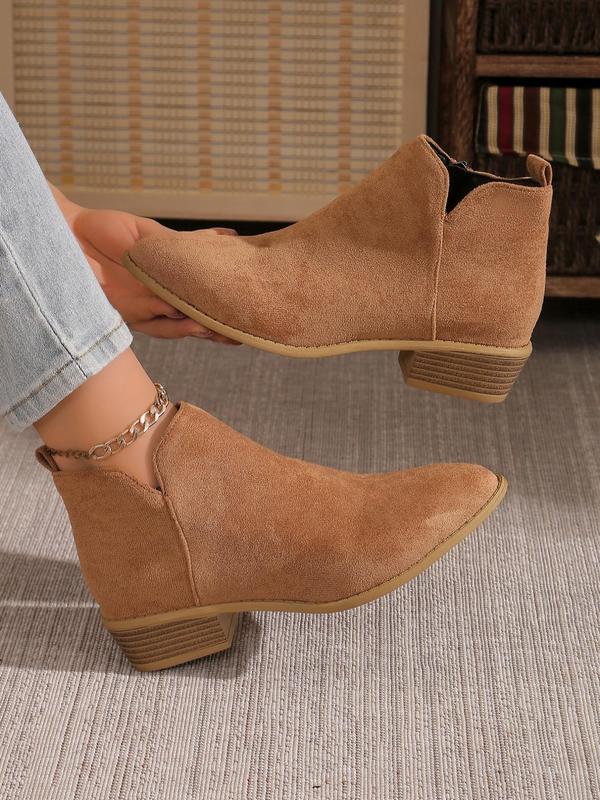 Women's Fashionable Solid Color Ankle Boots, Casual Comfortable Pointed Toe Boots for Daily Wear, Lightweight Breathable Shoes for All Seasons