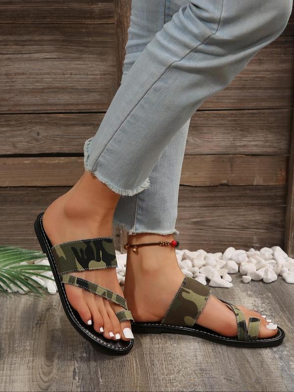 Women's Fashion Plain Camo Print Flat Sandals, Casual Versatile Slide Sandals for Summer, Lightweight Breathable Comfortable Slippers, Daily Matching Shoes for Women