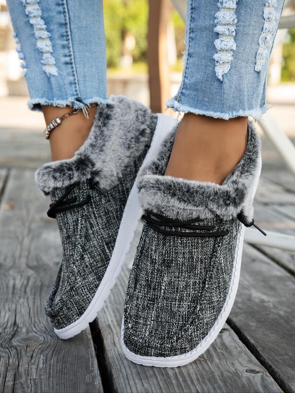 Women's Solid Color Fleece Lined Low Top Sneakers, Casual Comfortable Round Toe Sports Shoes, Female All-match Basic Shoes for Daily Wear