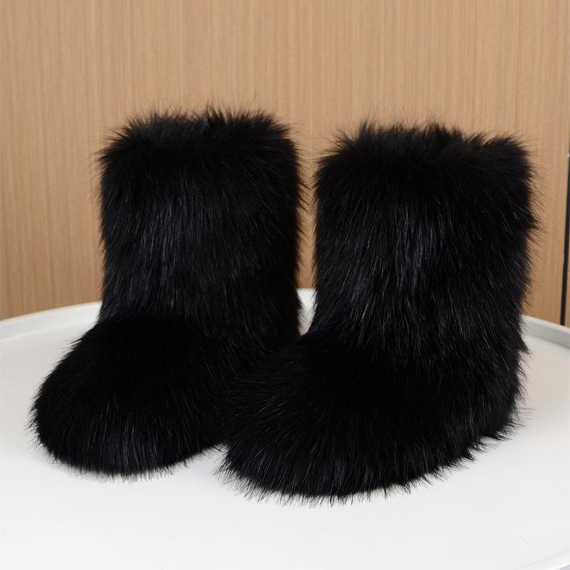 Women's Fluffy Faux Fur Boots, Cute High-top Plush Lined Winter Warm Boots, Y2k Comfort Fuzzy Snow Boots Girl Walking Shoes