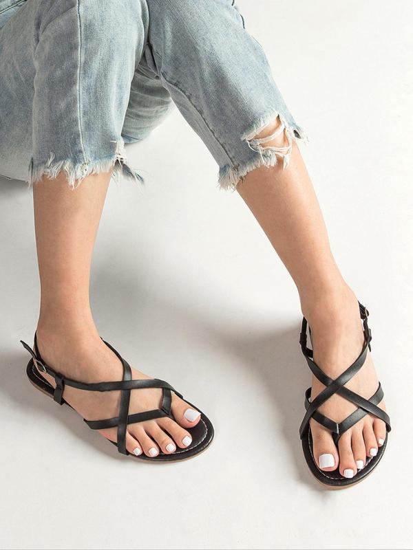 Women's Fashionable Plain Color Toe Thong Slingback Sandals, Casual Versatile Non-slip Flat Sandals for Summer, Simple All-match Sandals for Daily Wear