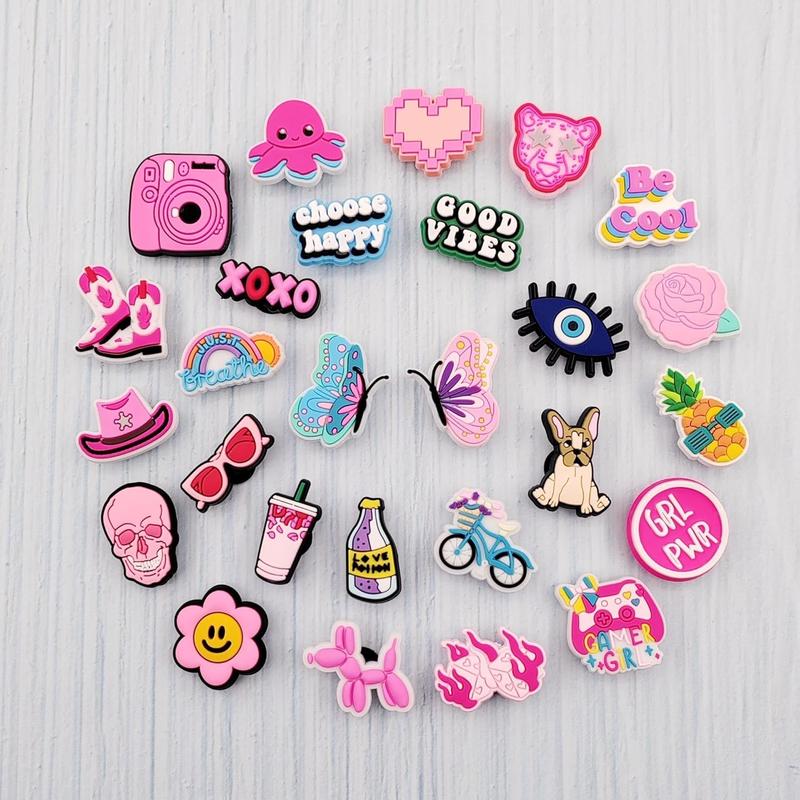 30 50 Pack Flower Shoe Decorations Charms for Clog Accessories Pins for Girls Women Cute Preppy Hippie Horse Pink Peace Butterfly Cowgirl Shoe Charms Party Favors