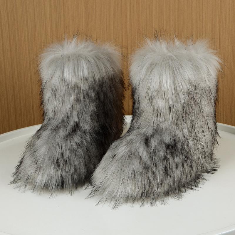 Women's Fluffy Faux Fur Boots, Cute High-top Plush Lined Winter Warm Boots, Y2k Comfort Fuzzy Snow Boots Girl Walking Shoes