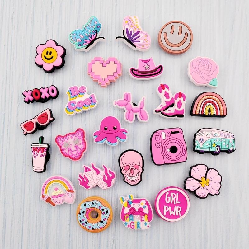 30 50 Pack Flower Shoe Decorations Charms for Clog Accessories Pins for Girls Women Cute Preppy Hippie Horse Pink Peace Butterfly Cowgirl Shoe Charms Party Favors