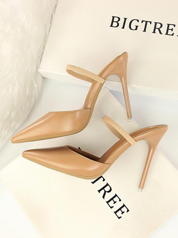 Women's Fashionable Solid Color Strap Pointed Toe Stiletto Heels, Elegant High Heel Pumps for Party, Daily Clothing Decor for Women & Girls