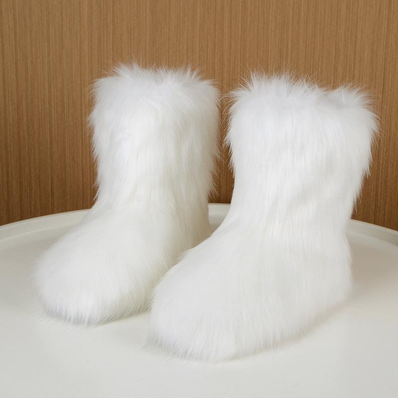 Women's Fluffy Faux Fur Boots, Cute High-top Plush Lined Winter Warm Boots, Y2k Comfort Fuzzy Snow Boots Girl Walking Shoes