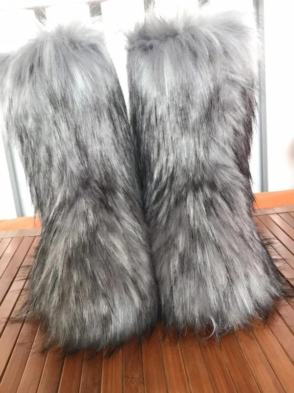 Women's Ombre Faux Fur Design Snow Boots, Casual Warm Boots for Winter, Female All-match Round Toe Fall Designer Shoes for Daily Wear, Cute Shoes, Boots for Women