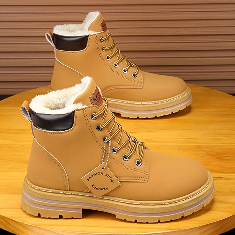 [Customer Favorite] Men's Winter Warm Fleece-Lined Boots - Casual & Sporty High-Top Sneakers for Outdoor, Casual Attire | Lace-Up, Non-Slip PVC Sole Boy Walking Shoes