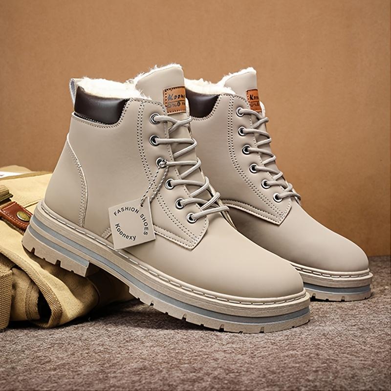 [Customer Favorite] Men's Winter Warm Fleece-Lined Boots - Casual & Sporty High-Top Sneakers for Outdoor, Casual Attire | Lace-Up, Non-Slip PVC Sole Boy Walking Shoes