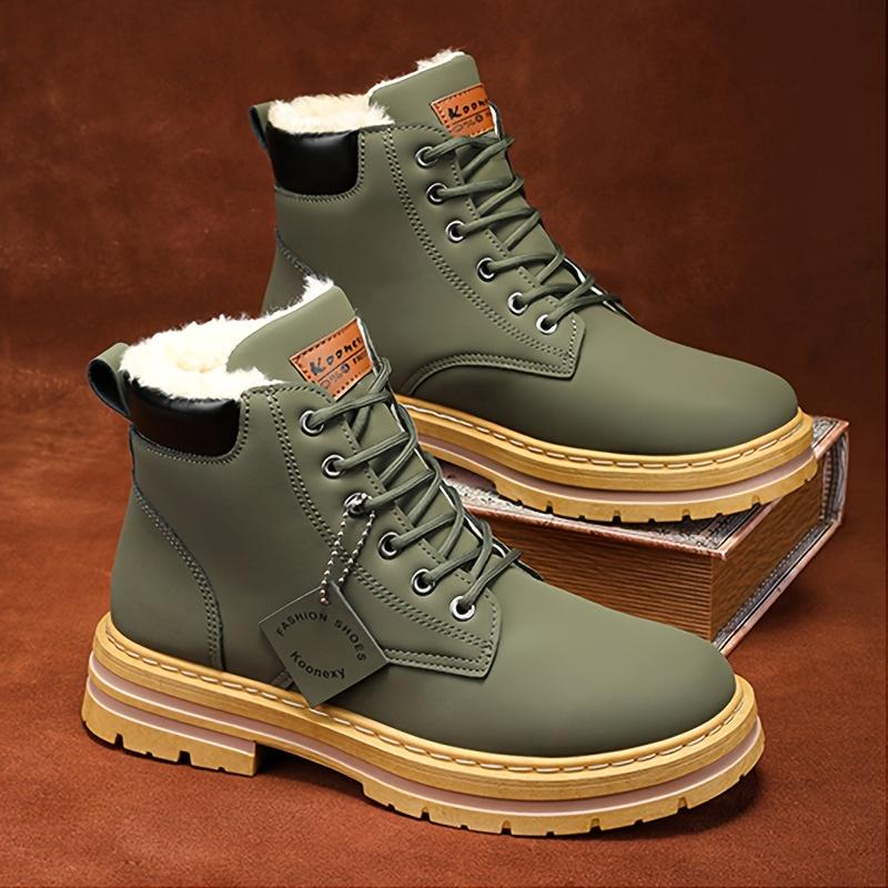 [Customer Favorite] Men's Winter Warm Fleece-Lined Boots - Casual & Sporty High-Top Sneakers for Outdoor, Casual Attire | Lace-Up, Non-Slip PVC Sole Boy Walking Shoes