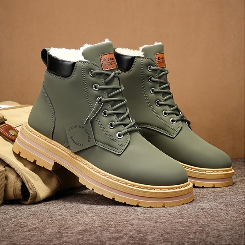 [Customer Favorite] Men's Winter Warm Fleece-Lined Boots - Casual & Sporty High-Top Sneakers for Outdoor, Casual Attire | Lace-Up, Non-Slip PVC Sole Boy Walking Shoes