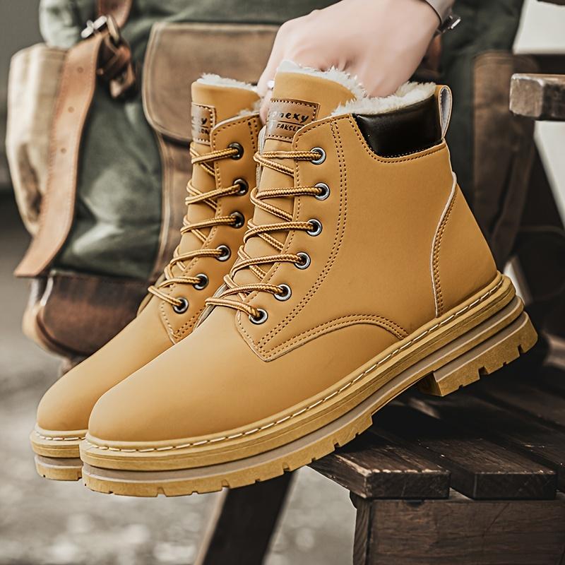 [Customer Favorite] Men's Winter Warm Fleece-Lined Boots - Casual & Sporty High-Top Sneakers for Outdoor, Casual Attire | Lace-Up, Non-Slip PVC Sole Boy Walking Shoes