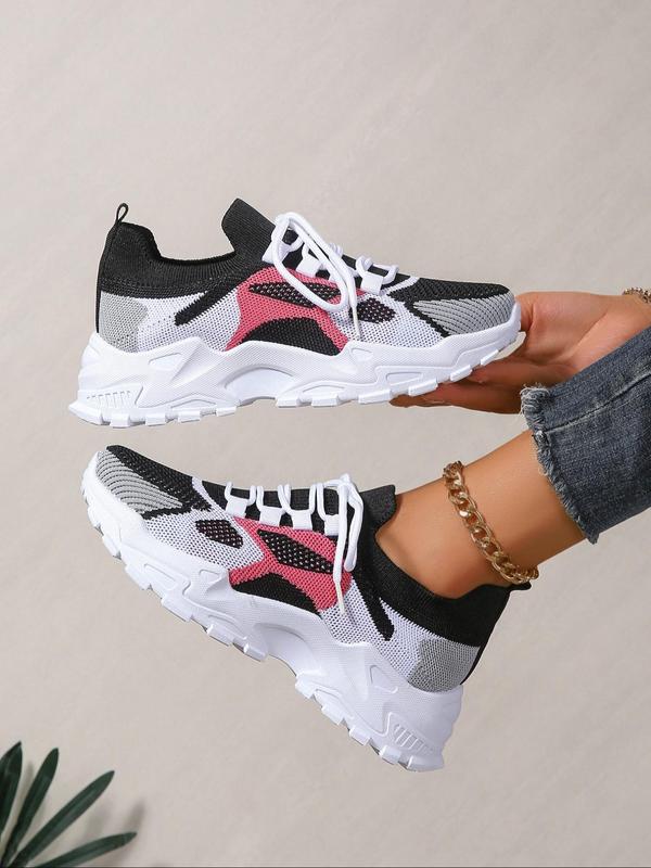 Women's Fashionable Colorblock Lace Up Low Top Sneakers, Casual Comfortable Sports Running Shoes, Female All-match Round Toe Shoes for Daily Wear