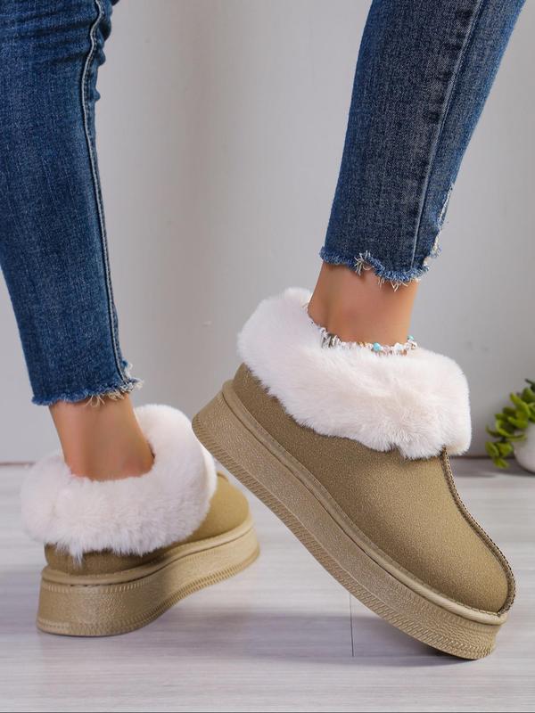 Women's Fashionable Contrast Faux Fur Design Snow Boots, Casual Soft Comfortable Thick-soled Non-slip Home Slippers, Warm Slippers for Indoor & Outdoor Wear