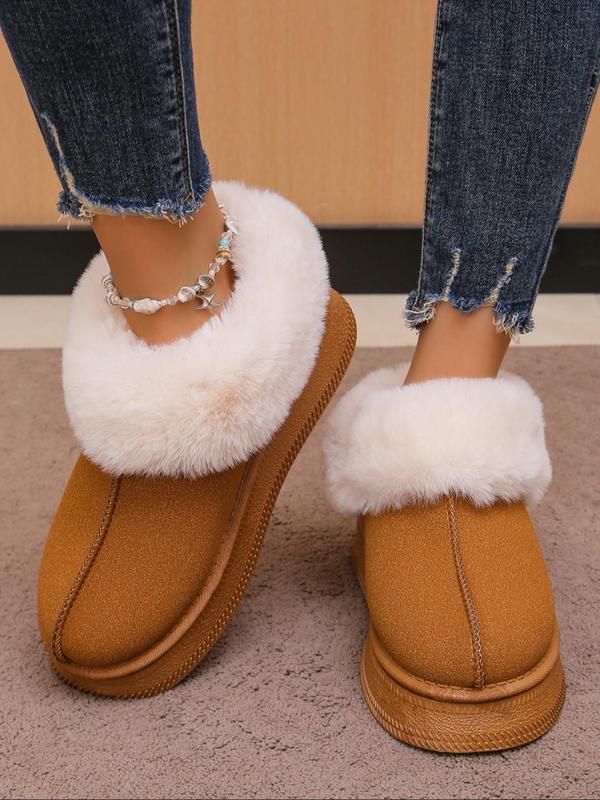 Women's Fashionable Contrast Faux Fur Design Snow Boots, Casual Soft Comfortable Thick-soled Non-slip Home Slippers, Warm Slippers for Indoor & Outdoor Wear