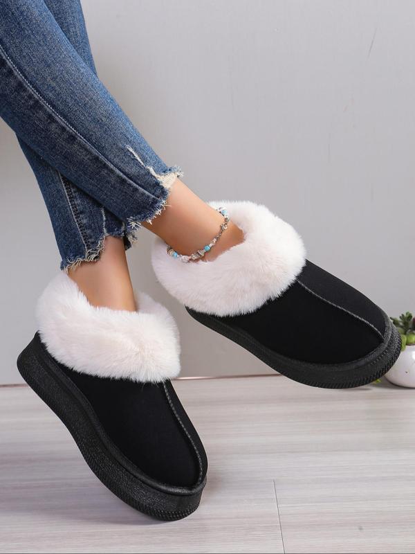 Women's Fashionable Contrast Faux Fur Design Snow Boots, Casual Soft Comfortable Thick-soled Non-slip Home Slippers, Warm Slippers for Indoor & Outdoor Wear