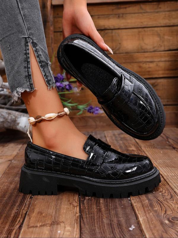 Women's Fashionable Crocodile Embossed Slip on Loafers, Casual Comfortable Round Toe Platform Shoes for Daily Wear, All Match Shoes for Daily Wear