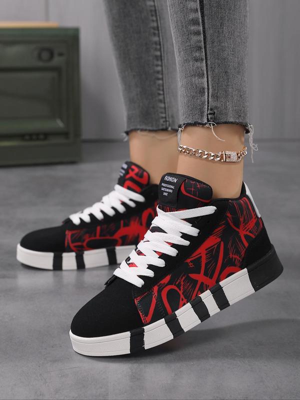 Women's Fashionable Colorblock Lace Up High Top Skate Shoes, Casual Comfortable Sports Shoes for Daily Wear, Female All-match Round Toe Shoes for Daily Wear