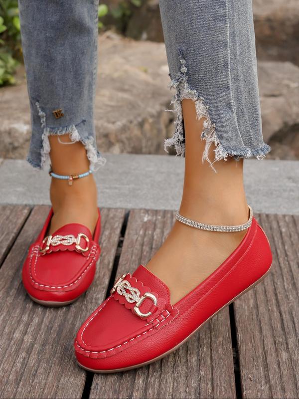 Women's Fashionable Chain Decorated Loafers, Casual Comfortable Flat Shoes for Daily Wear, Lightweight Breathable Shoes for All Seasons