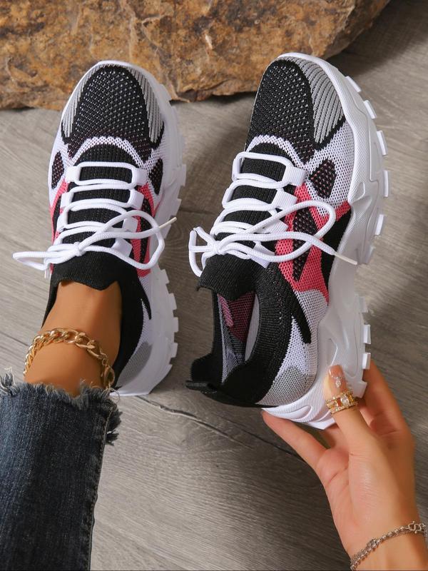 Women's Fashionable Colorblock Lace Up Low Top Sneakers, Casual Comfortable Sports Running Shoes, Female All-match Round Toe Shoes for Daily Wear