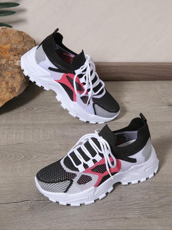 Women's Fashionable Colorblock Lace Up Low Top Sneakers, Casual Comfortable Sports Running Shoes, Female All-match Round Toe Shoes for Daily Wear