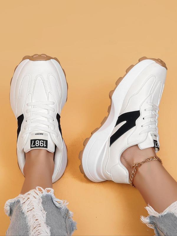 Women's Fashionable Lace Up Front Letter Design Low Top Sneakers, Casual Comfortable Sports Running Shoes, Trendy All-match Chunky Casual Sneakers for Daily Wear