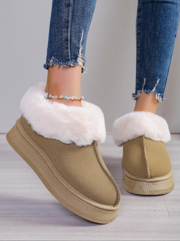 Women's Fashionable Contrast Faux Fur Design Snow Boots, Casual Soft Comfortable Thick-soled Non-slip Home Slippers, Warm Slippers for Indoor & Outdoor Wear