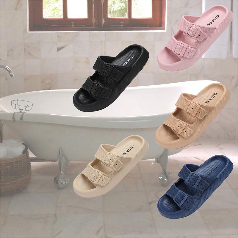 Sandals for Women and Men - Pillow Slippers - Double Buckle Adjustable Slides - EVA Flat Sandals