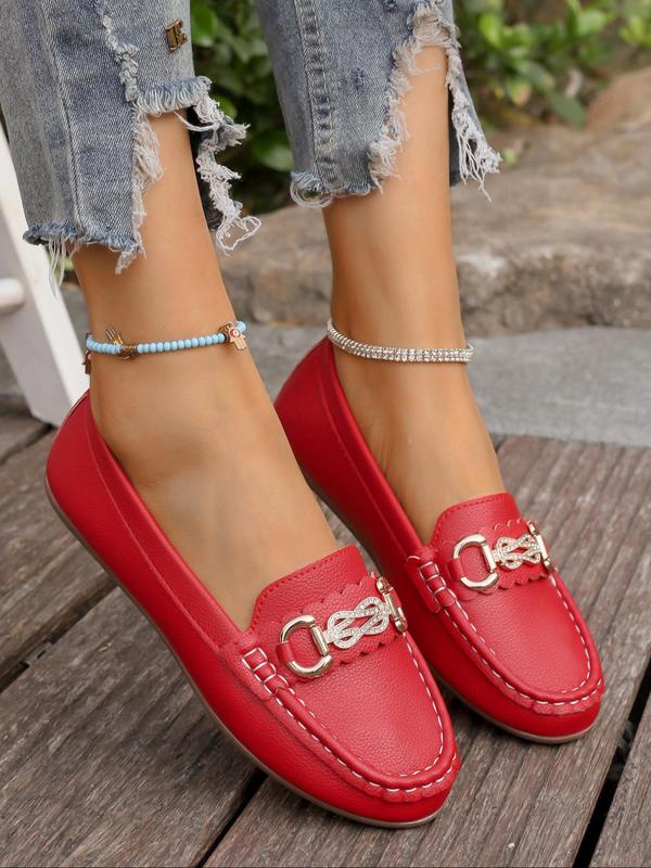 Women's Fashionable Chain Decorated Loafers, Casual Comfortable Flat Shoes for Daily Wear, Lightweight Breathable Shoes for All Seasons