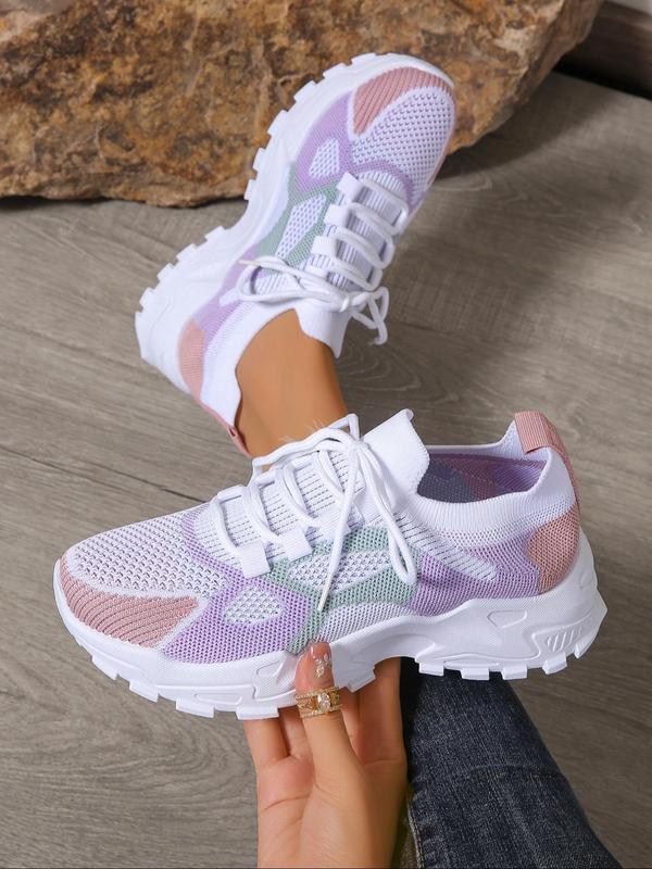 Women's Fashionable Colorblock Lace Up Low Top Sneakers, Casual Comfortable Sports Running Shoes, Female All-match Round Toe Shoes for Daily Wear