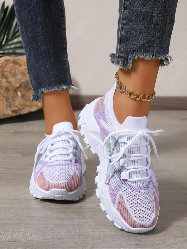 Women's Fashionable Colorblock Lace Up Low Top Sneakers, Casual Comfortable Sports Running Shoes, Female All-match Round Toe Shoes for Daily Wear