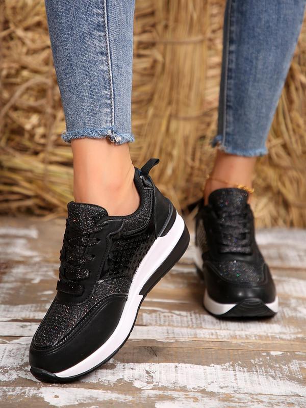 Women's Fashionable Lace Up Low Top Platform Sneakers, Casual Comfortable Sports Shoes for Daily Wear, Female All-match Round Toe Shoes for Women & Girls