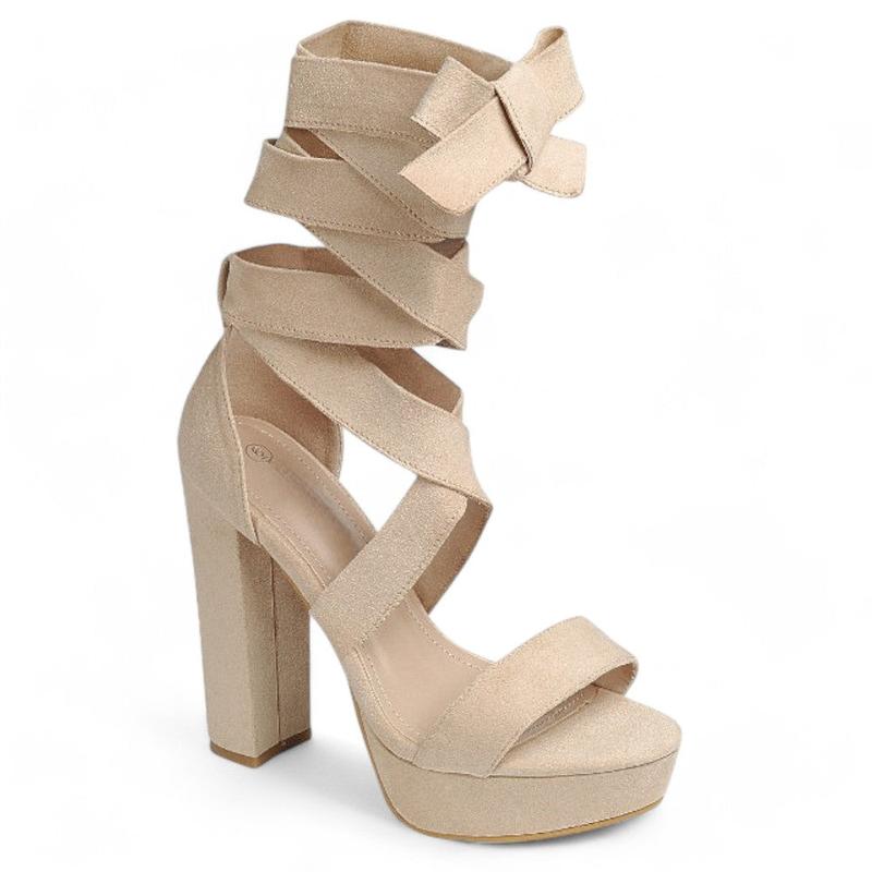 Women's Lace Up Wrap Around Platform Block Heels