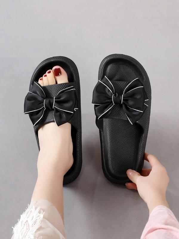 Women's Summer 2024 Fashion Plain Bow Decorated Slides, Non-slip Bathroom Slippers, Casual Soft EVA Slippers for Indoor and Outdoor