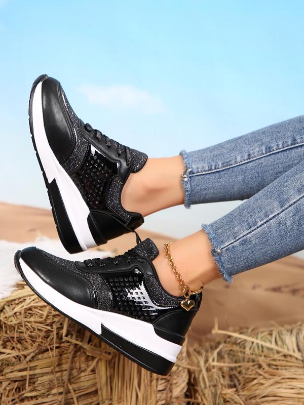 Women's Fashionable Lace Up Low Top Platform Sneakers, Casual Comfortable Sports Shoes for Daily Wear, Female All-match Round Toe Shoes for Women & Girls