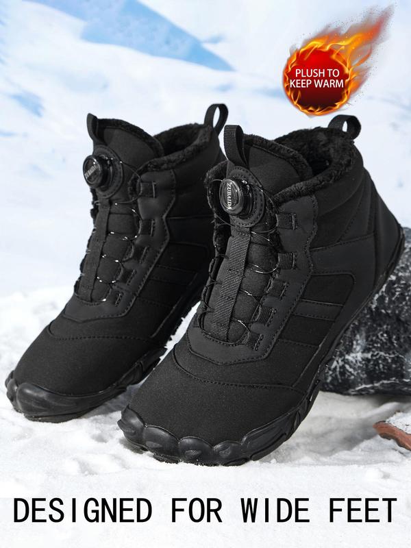 Men's Solid Color Lace Up Ankle Snow Boots, with Rotating Buckle Design, Casual Comfortable Warm Thermal Lined Boots for Fall & Winter, Male All-match Shoes for Daily Wear