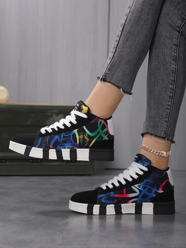 Women's Fashionable Colorblock Lace Up High Top Skate Shoes, Casual Comfortable Sports Shoes for Daily Wear, Female All-match Round Toe Shoes for Daily Wear