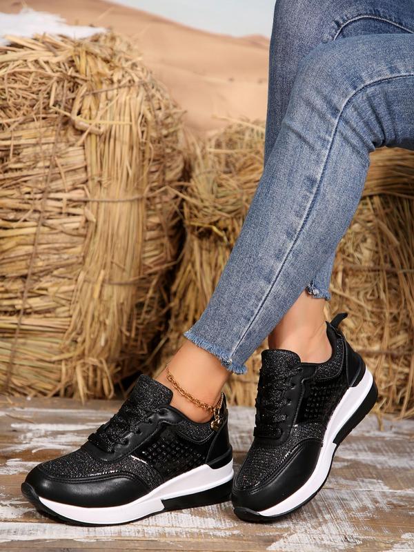 Women's Fashionable Lace Up Low Top Platform Sneakers, Casual Comfortable Sports Shoes for Daily Wear, Female All-match Round Toe Shoes for Women & Girls