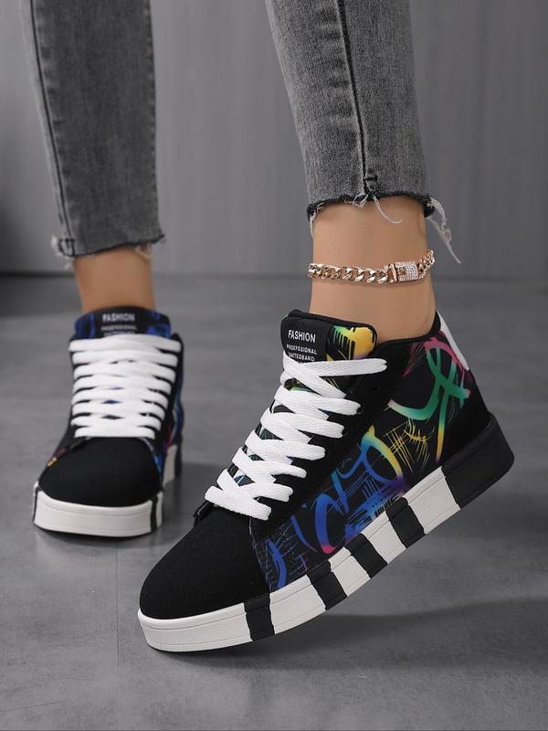 Women's Fashionable Colorblock Lace Up High Top Skate Shoes, Casual Comfortable Sports Shoes for Daily Wear, Female All-match Round Toe Shoes for Daily Wear