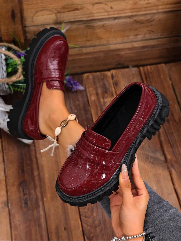 Women's Fashionable Crocodile Embossed Slip on Loafers, Casual Comfortable Round Toe Platform Shoes for Daily Wear, All Match Shoes for Daily Wear