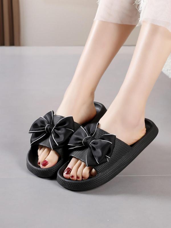 Women's Summer 2024 Fashion Plain Bow Decorated Slides, Non-slip Bathroom Slippers, Casual Soft EVA Slippers for Indoor and Outdoor